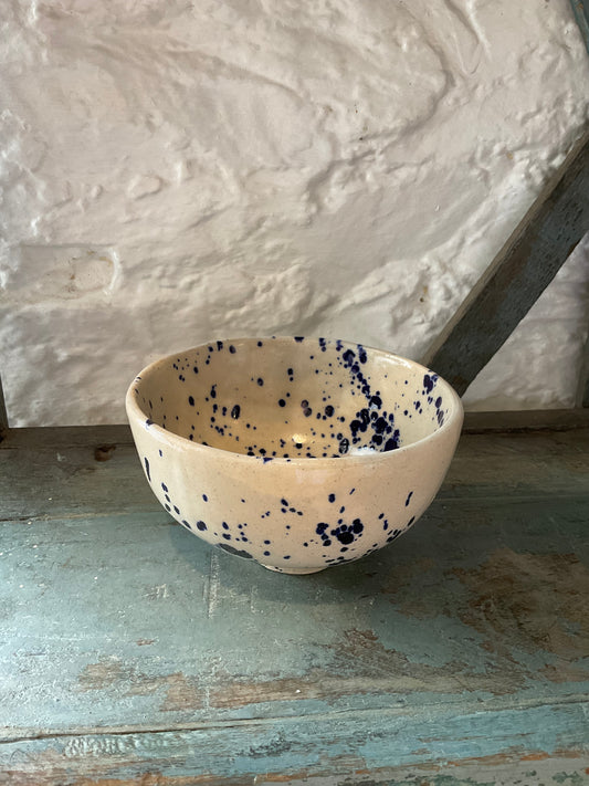 Cobalt Speckled Hand Pinched Stoneware Bowl with Foot
