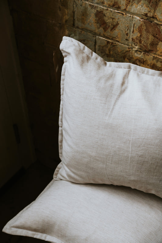 Cream stripe linen cushion