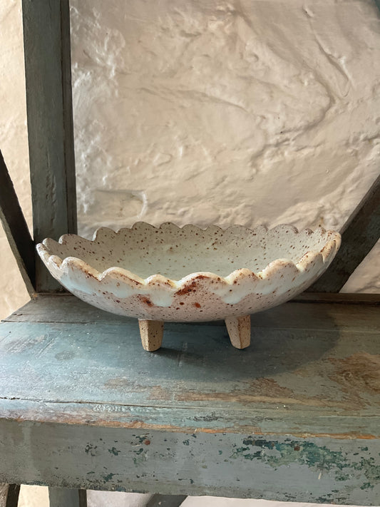 Pale Blue Speckled Stoneware Bowl on Legs